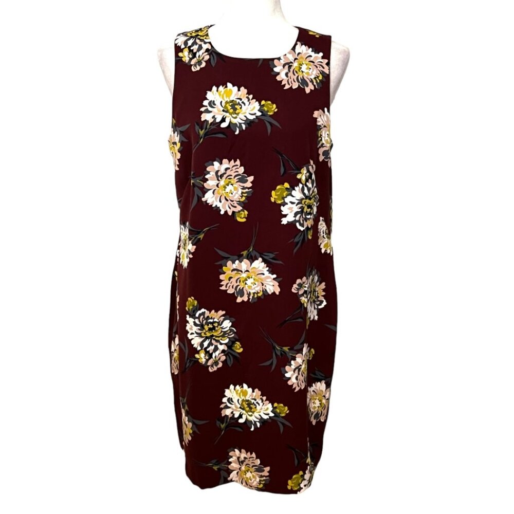 Ann Taylor Factory Women's Sleeveless Sheath Dress Floral Burgundy Size 12